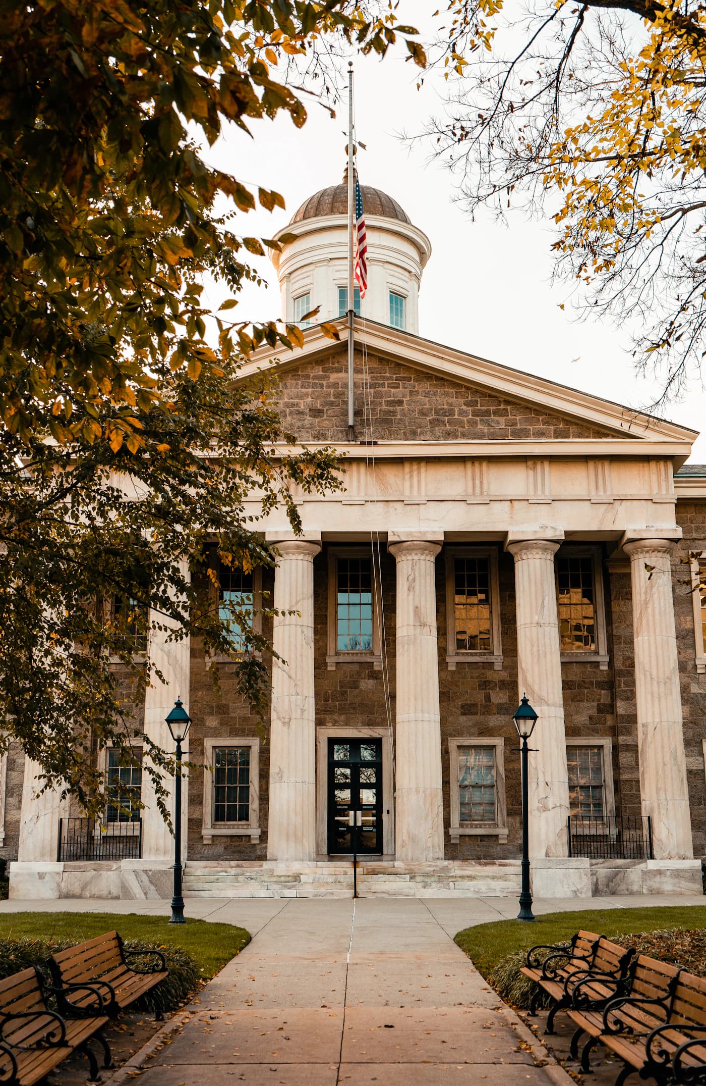 Classical columns in warm light.
