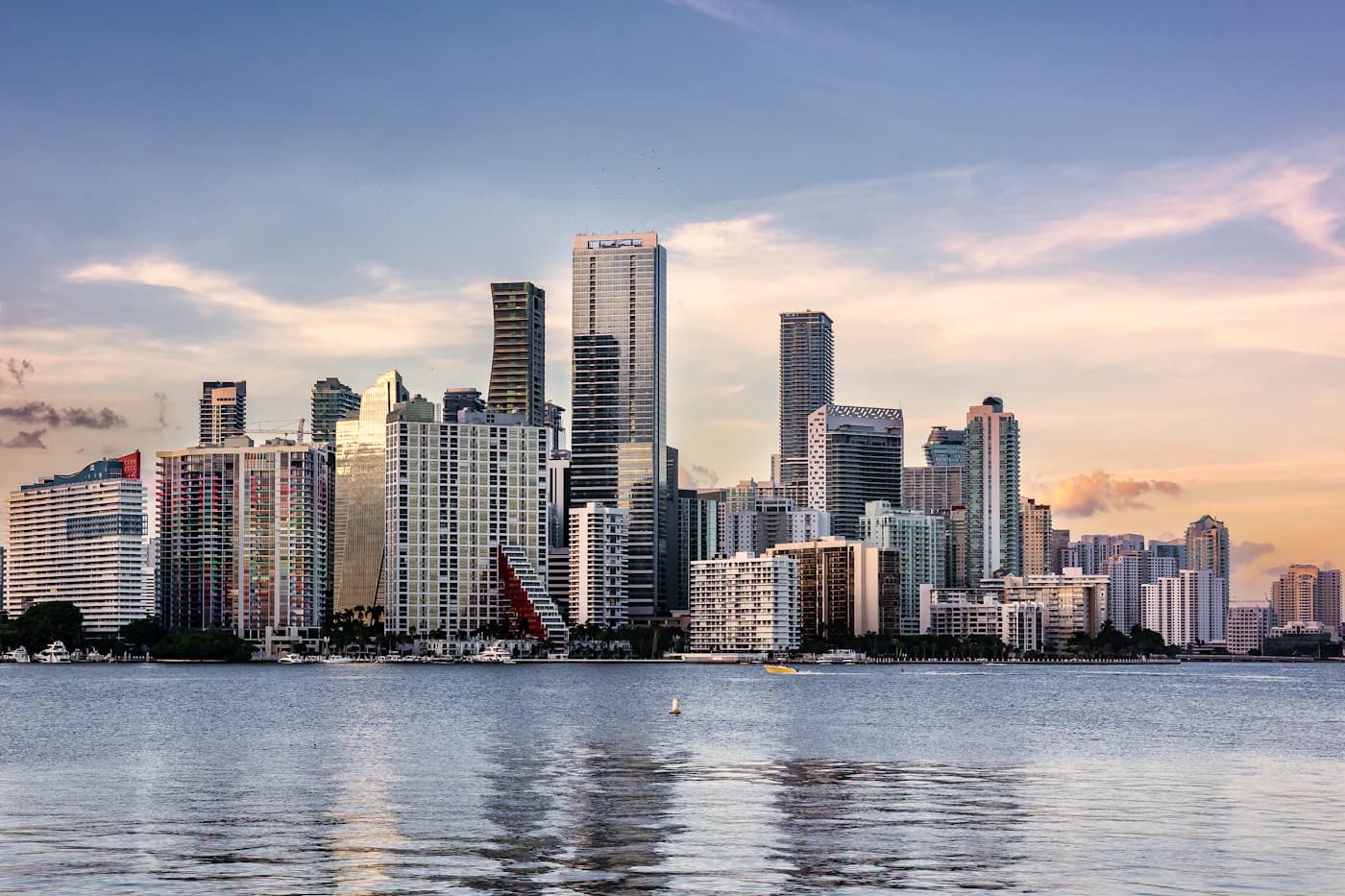 The Miami skyline at dusk, gateway to the US market for your company.