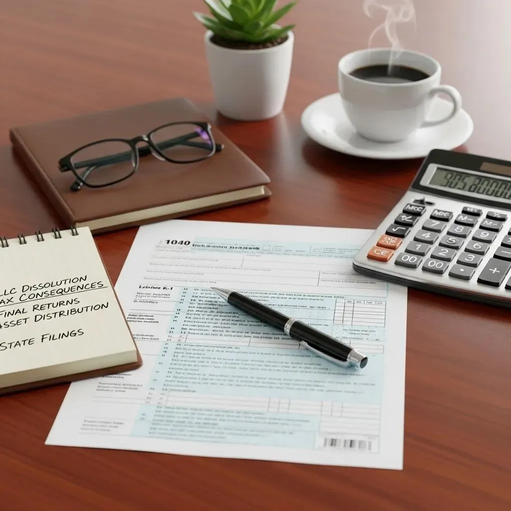Close-up of tax forms and tools for understanding LLC tax consequences