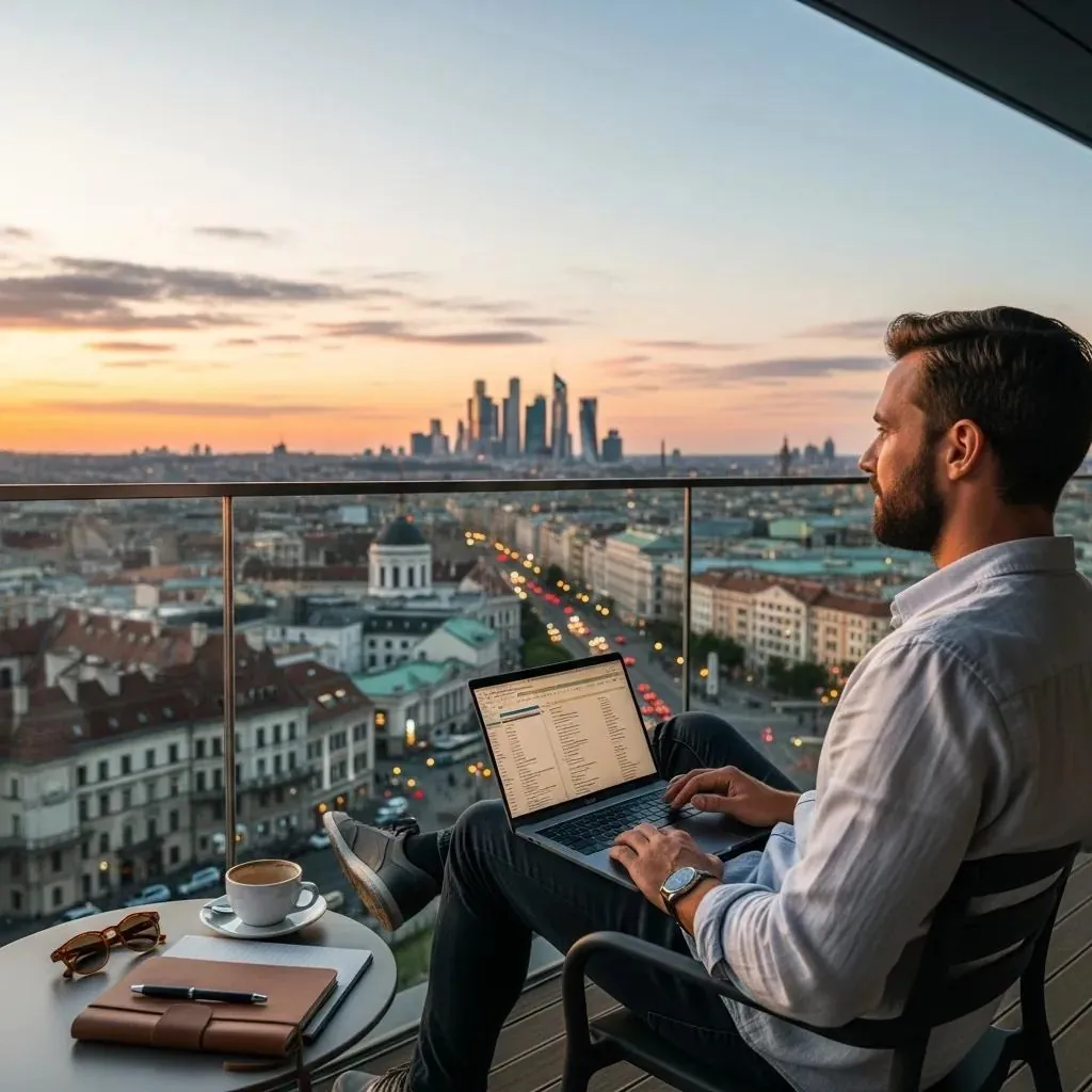 Remote worker in a foreign city, illustrating FEIE benefits