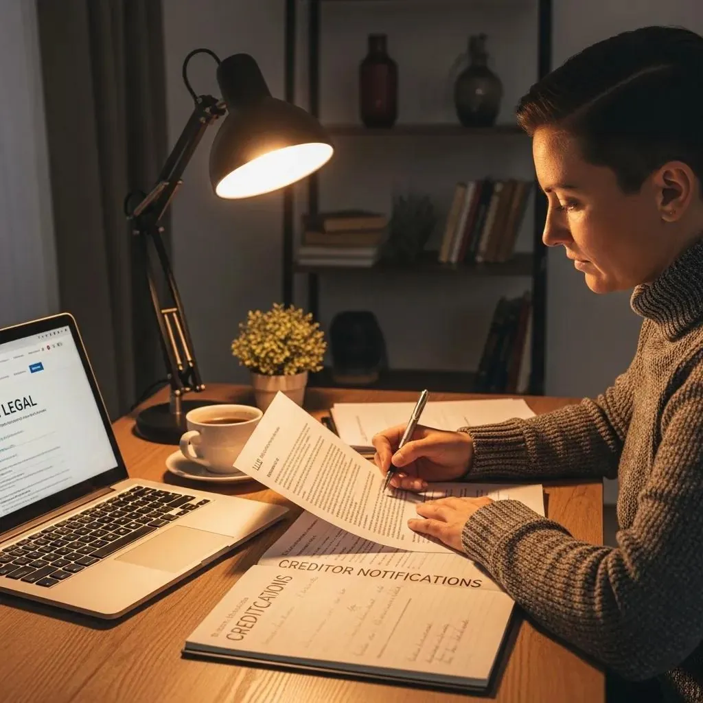 Business owner preparing for LLC dissolution with paperwork and coffee