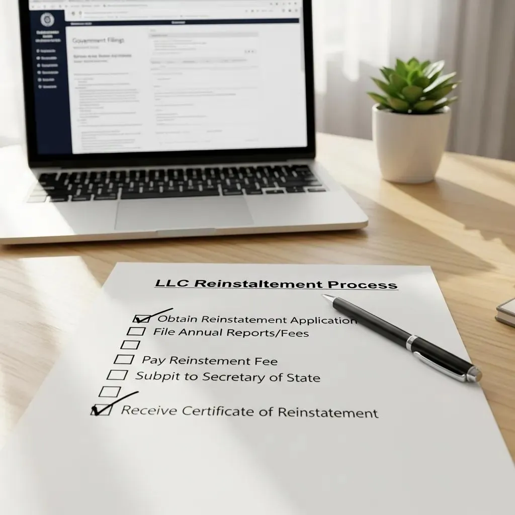 Checklist of steps for reinstating a dissolved LLC on a workspace