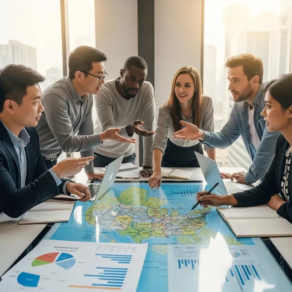Business owners comparing state corporate tax rates in a meeting