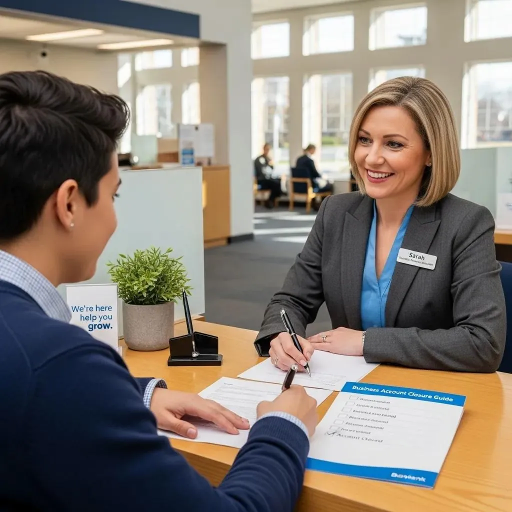 Individual closing a business bank account with a bank representative during LLC dissolution